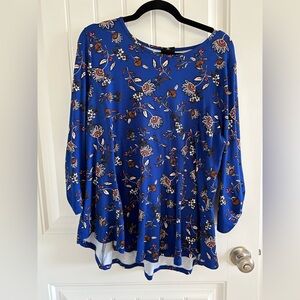 Bobeau Blue Floral Women's Blouse